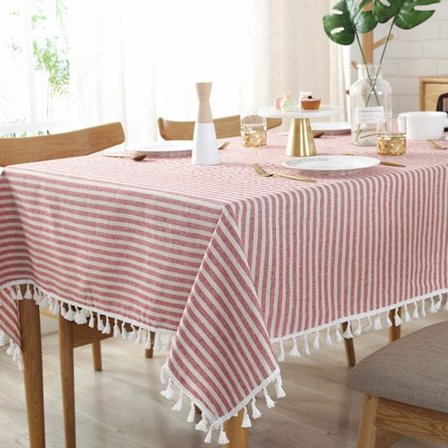 Randig Bomullslinne Duksduk med Fransar, Fläcktålig/Damm-P,ZQKLA