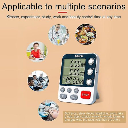 Kontor Alarm Tæller Op Ned Køkken Timer Stand 3 Kanaler LCD Digital-yujia