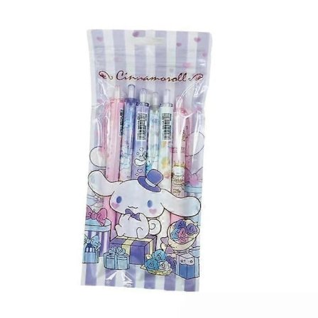 Kanelbolle Kulepenner Sett med 6, Kawaii Penner Tegneserie Pen Merchandise Svart Blekk 0.5mm Kulepenner, Cinnamoroll Kontor Skoleutstyr for Jenter