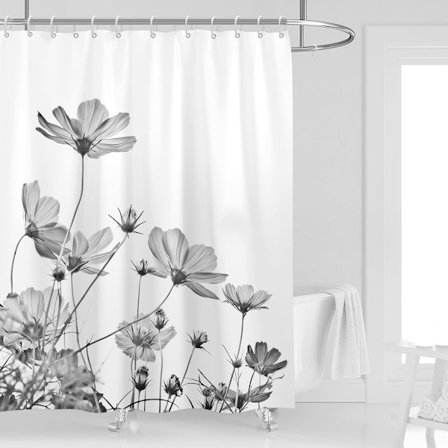 (180*200CM) 1 stk. sort og gråt blomstret bruseforhæng, trykt vandtæt bruseforhæng