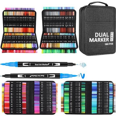 Farveblyanter til voksne, 168 farveblyanter med dobbelt spids, penselkunstmarkører til kalligrafi og bogstaver