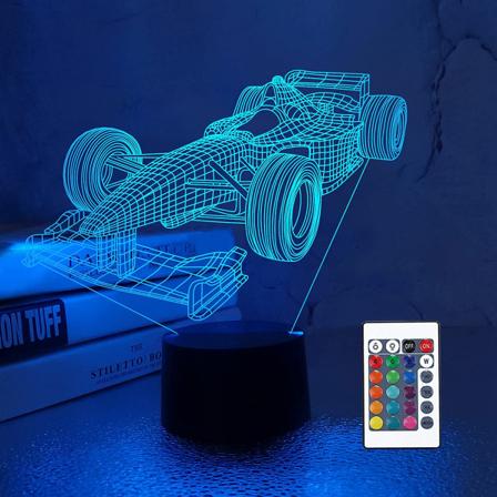 Racing car Barn 3D Nattljus Optisk Illusion Lamp Fjärrkontroll