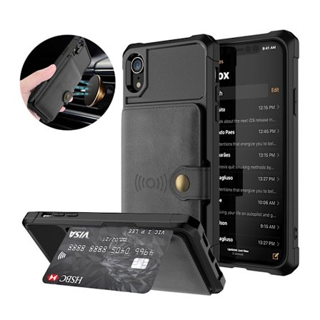 iPhone Xr læderbelagt kickstand etui - Sort