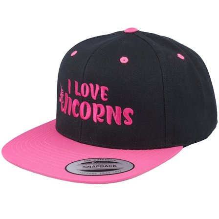 Unicorns - Zwart snapback Cap - I Love Unicorns Black/Neon Pink Snapback @ Hatstore