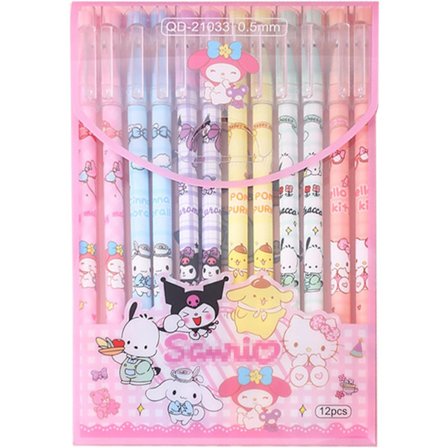 Anime-skolmaterial 12 st svarta pennor söta merch tillbaka till skolan material