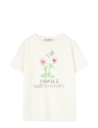 THE ANIMALS OBSERVATORY Flowers White Rooster T-Shirt - Cream - 6 Y