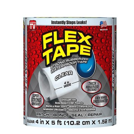Vanntett tape / Flex Tape - Ekstra sterk - 10cm x 1,5m - Klar gjennomsiktig
