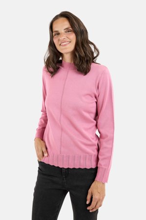 SIGNATURE - Langærmet Strik - Rosa - Krave Detalje