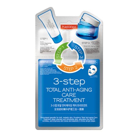 PUREDERM - TOTAL ANTI-AGING Föryngrande koreansk ansiktsbehandling i 3 steg, 1,5 g + 22 g + 1,5 g