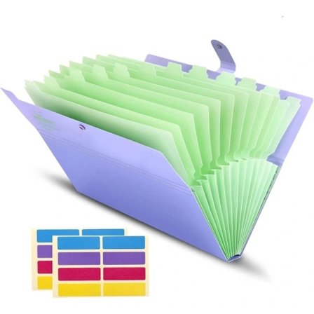Ekspanderende mappe med faner A4-størrelse polypropylen (PP) 12-delt trekkspilldokumentportefølje med trykknapplukking for alle papirer, lilla omslag