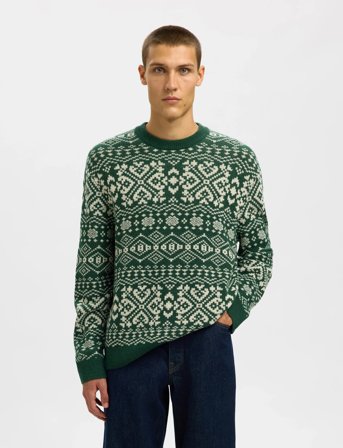 Selected Slhholger Ls Knit Jaquard Crew Neck - Green - S