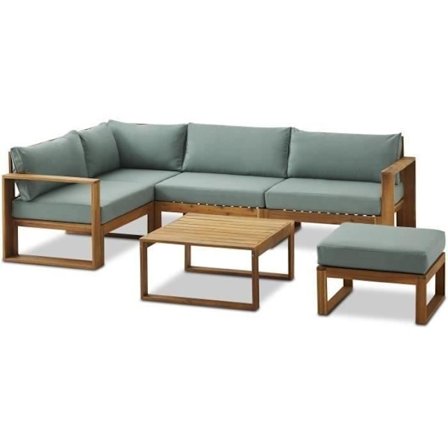 Modulært hjørnesæt LEVATA OTTOMAN - FSC akacietræ - 6 personer - Blågrøn + inkluderet cover