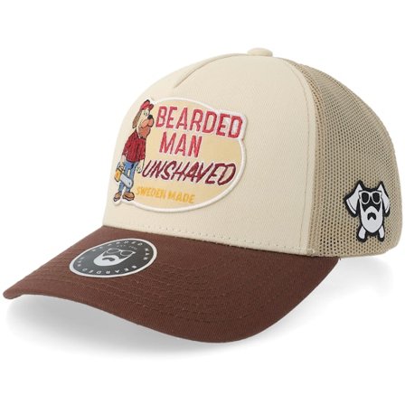 Bearded Man - Beige trucker Cap - Unshaved Lumber Stone/Khaki/Brown A-frame Trucker @ Hatstore