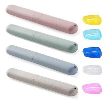 4 stk. reisetannbørsteetui + 5 stk. tannbørstehodebeskyttelse, erstatning plast tannbørsteholder bærbar tannbørste