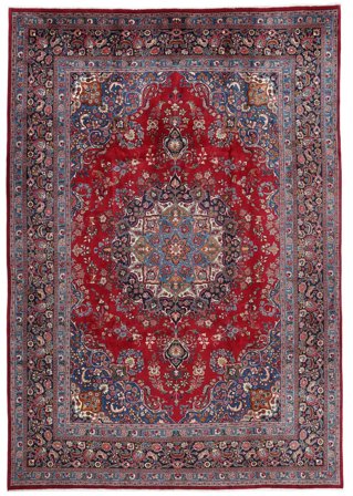 Hand Knotted Persian Mashad Rug 250X360 Dark Red/Black