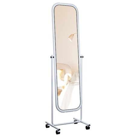 Fristående spegel - Pass Mirror - MOVABLE på hjul, stabil metallram | Färg: Vit