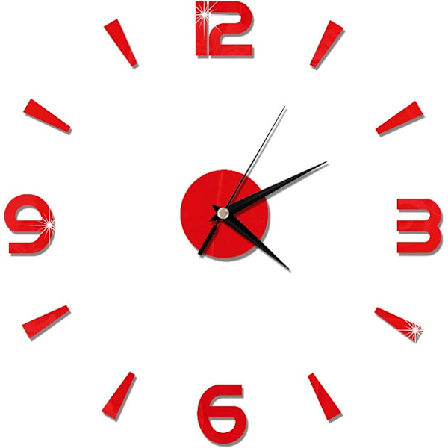 Seinäkello, seinäkellotarra 1 mm akryylipeilikello sisustus DIY seinä moderni koti toimisto huone sisustus (punainen)