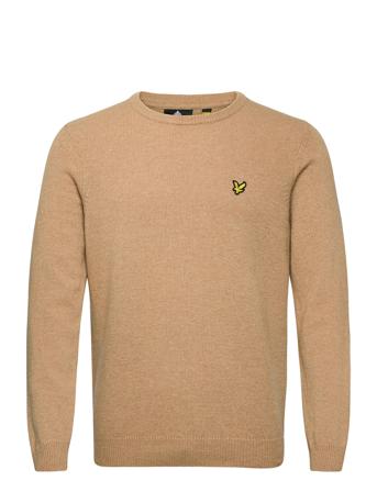 Crew Neck Lambswool Blend Jumper Strikkegenser M. Rund Krage Beige Lyle & Scott