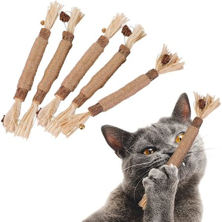 5 kattetyggepinner gressleke for rengjøring av kattenner sølvvin Indo