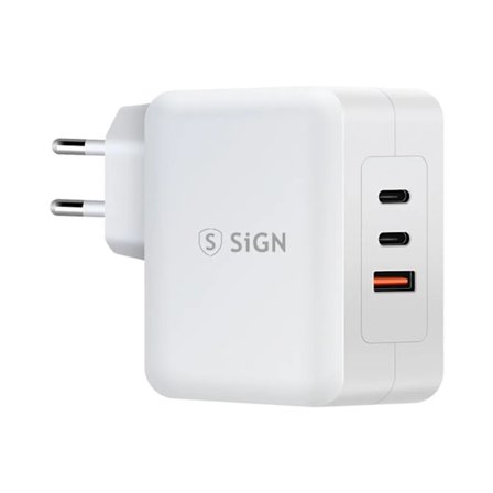 SiGN 100W 2xUSB-C & USB-A GaN väggladdare för bärbar dator och smartphone