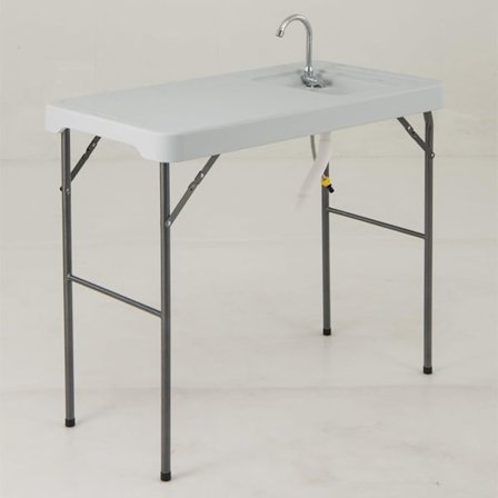 Sammenklappeligt Havebord 108 CM COSTWAY, Udendørs Rengøringstabel i HDPE med Vask, 360° Drejbart Vandhaner, Afløbsslange