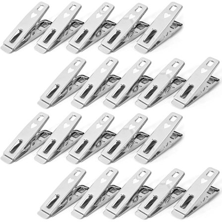 Tvättklädnypor i rostfritt stål, fjäderbelastade metallklämmor, starkt grepp och vindtäta klädnypor av hög kvalitet, halkfria, 20-pack