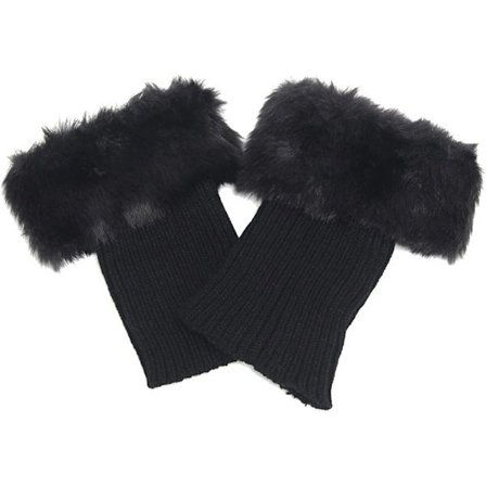 Naisten talven lämpimät tekoturkiskoristellut virkatut saapassukat lyhyet (mustat) 1 pari musta