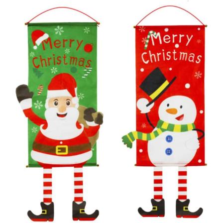 2 stk. God Jul Stoff Flagg - Julenissen Og Snømann Design