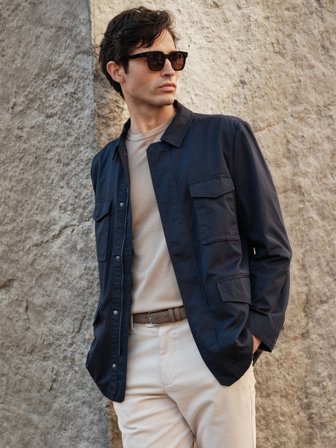 John Henric Men's Navy Blue Cotton Solid Field Jacket Size M