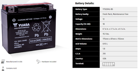 Yuasa MF Motorcykelbatteri – Sök Efter Motorcykel - Triumph Thunderbird 2009-2016
