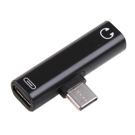 2 i 1 USB Typ C Ljudladdare Dongel USB C till 3.5mm Hörlursuttag Adapter