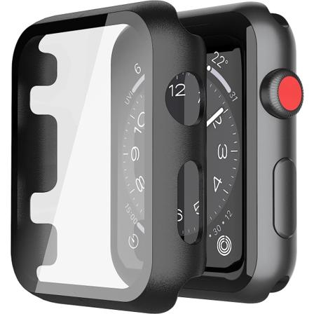 2-pack hårt PC-fodral med härdat glasskydd Black(2-Pack) 38 mm
