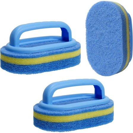 3 stk. rengøringssvampe med håndtag, badesvampe til rengøring, kraftig non-scratch skrubber, gulv, væg, fuger, køkken, vask, rengøringsbørste