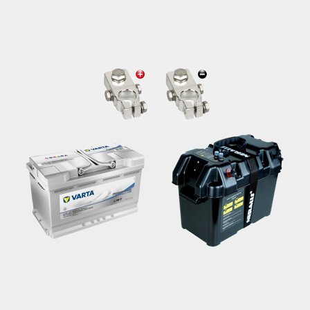 Elmotorbatteri-paket VARTA Professional Dual Purpose LA 80, AGM, 12 V, 80 Ah, 315 x 175 x 190 mm + batterilåda med eluttag & säkring + polskor (2-pack