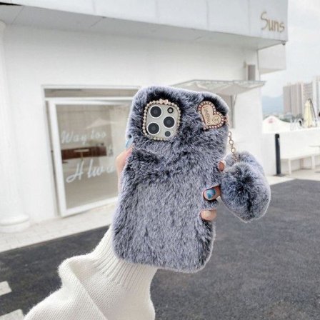 Jeg Elsker Dig Hjerte Fluffy Skal til Grå IPhone12PRO MAX