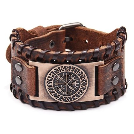 Brun Viking Armbånd Justerbar Mansjett Armring Håndleddsbånd Med Vegvisir Kompass Norrønt Amulet Keltisk Pagansk Smykke