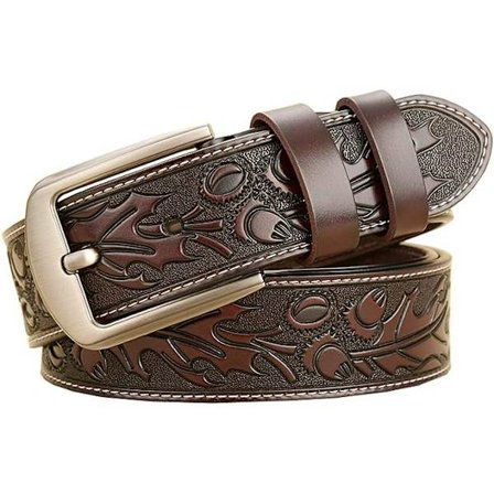 Svart läderbälte för män med tryck