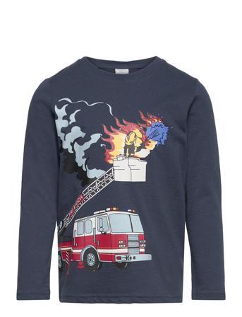 Top Ls Vehicles Fire Placed Pr T-shirts Long-sleeved T-shirts Marineblå Lindex*Betinget Tilbud