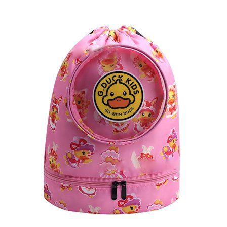 Børne Svømmepose med Tør/Vådt Adskillelse, Snørelukning, Tegneserie, Børne Svømme Rygsæk til Rejser, Camping, Pink