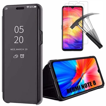 Skyddshölje för Redmi Note 8 - E.F.CONNECTION - Spegeleffekt - Genomskinligt fönster - Svart - Härdat glas