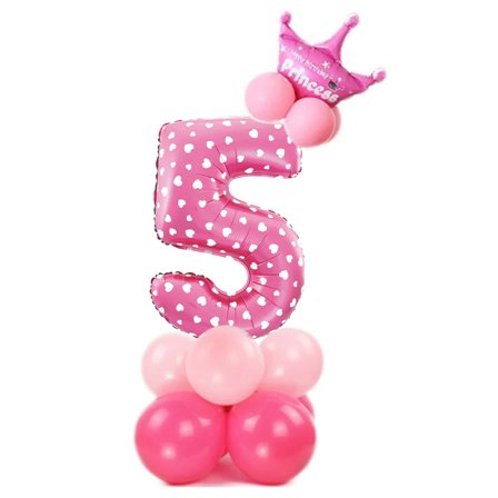 Ilmapallosetti numero seisova vaaleanpunainen "0-9" Numero 5