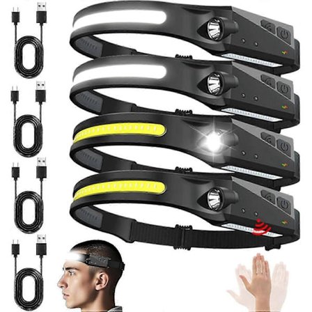 4 kpl ladattavia otsalamppuja liiketunnistimella - 230 leveä valokeila 5 tilaa USB - C vedenpitävä retkeilyyn