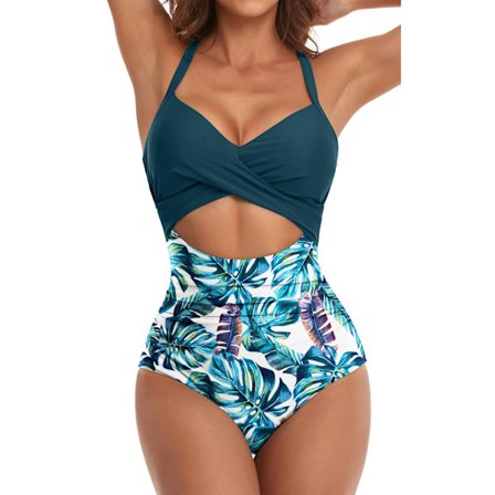 Dames Én-delt badedragt mavekontrol Udskæring Højtaljet badedragt Wrap Back Tie 1-delt badedragt L
