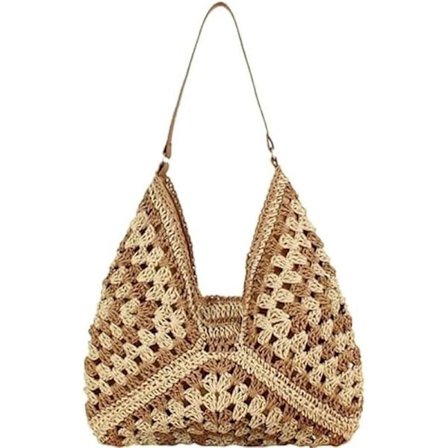 Stor Crossbody-veske for kvinner, Raffia Sommerveske, Stråveske for kvinner, Sommerstrandveske, Tøyveske, Heklede vesker Marrón