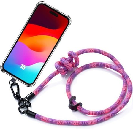 Cover med rem - E.F.CONNECTION - til iPhone 15 - Beskyttelse med forstærkede hjørner - Ridsefast - Lyserød