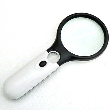 Forstørrelsesglass med LED-lys 3X + 45X (Svart/Hvit)