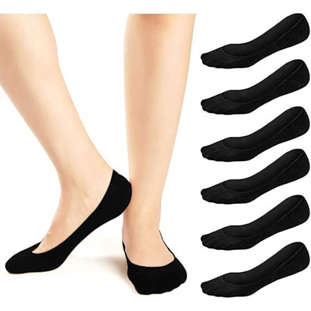 Usynlige sokker for kvinner, ultralave fôrede sokker, sklisikre usynlige sokker for loafers og ballerinasko, 6 par