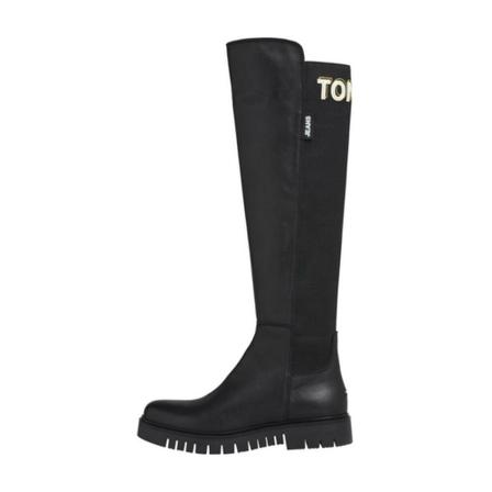 Tommy Jeans, Double Detail Long Boots Zwart, Dames, Maat:38 EU,leer