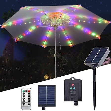 Solcelledrevet parasoll – Vanntette 104 LED lyslister for utendørsparasoll med fjernkontroll_OF