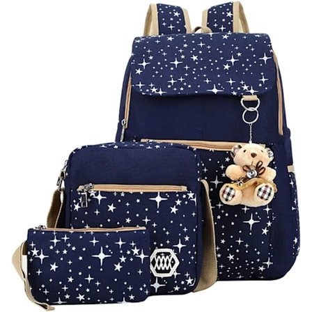 Stjerneprint Lærred Rygsæk Sæt til Piger til Skole, Skole Tasker Bogtasker til Teenagepiger, med Crossbody Taske, 3 Stykker